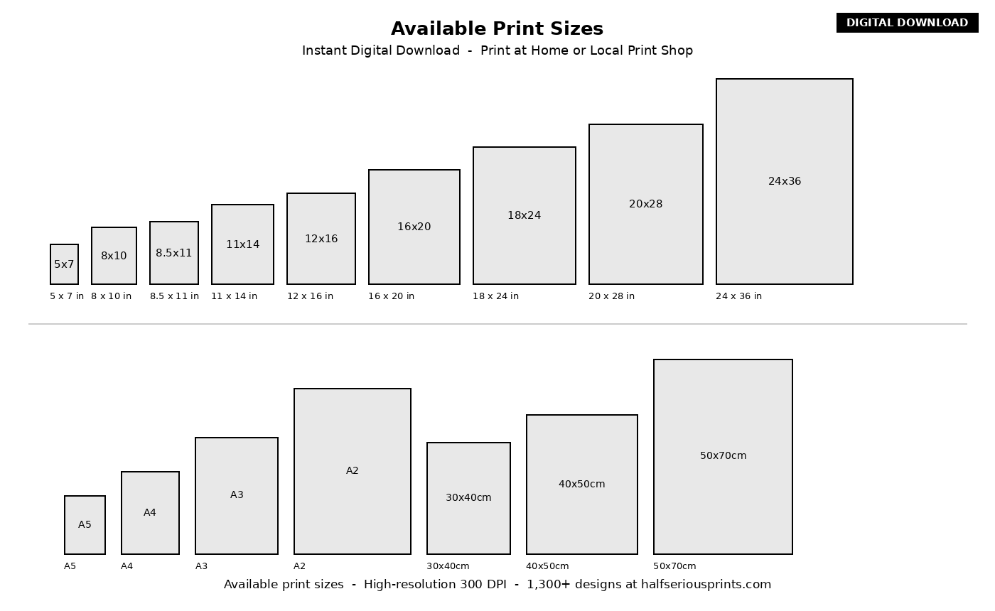 Available print sizes - Half Serious Prints
