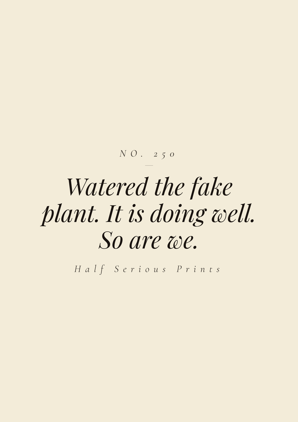 Watered the fake plant. It is doing well. So are we.