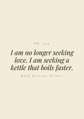 I am no longer seeking love. I am seeking a kettle that boils faster.