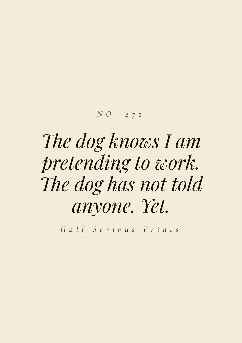 The dog knows I am pretending to work. The dog has not told anyone. Yet.