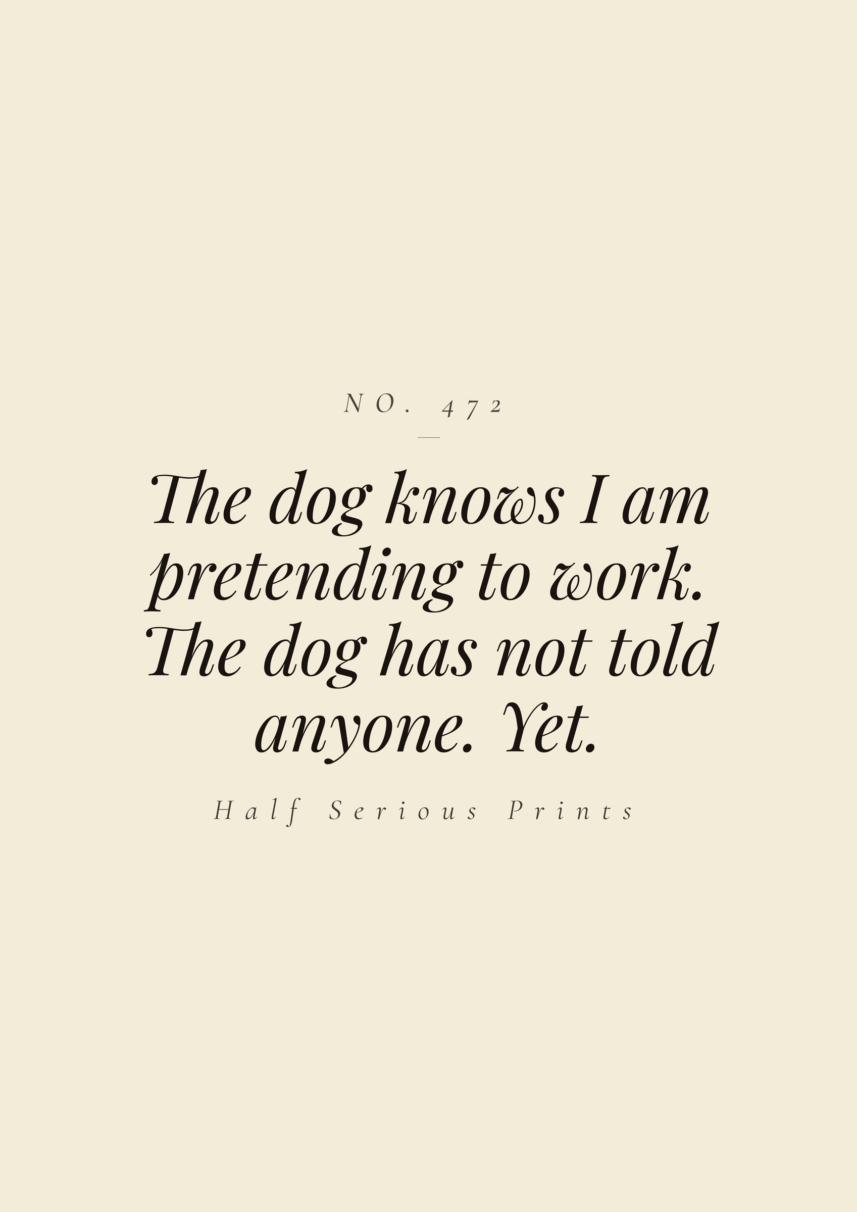 The dog knows I am pretending to work. The dog has not told anyone. Yet.