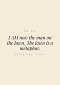 I AM NOW THE MAN ON THE LAWN. THE LAWN IS A METAPHOR.