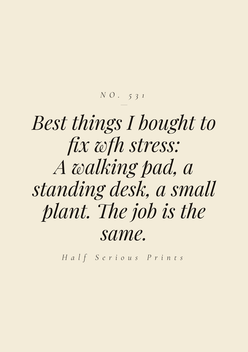 Best things I bought to fix WFH stress: a walking pad, a standing desk, a small plant. The job is the same.